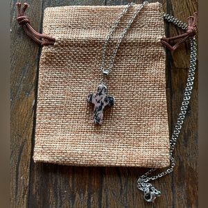 Genuine Rhodonite Cross Necklace Rhodonite Necklace Minimalist Crystal Necklace